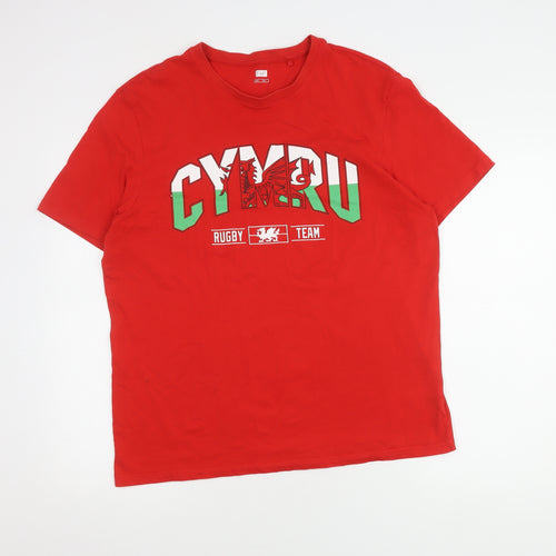 F&F Men's Red Cymru Rugby T-Shirt, Size L, Sports Style