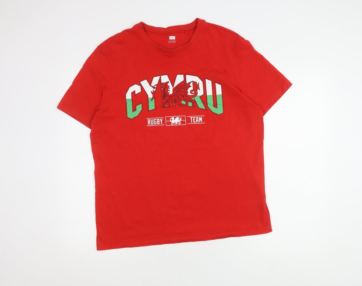 F&F Men's Red Cymru Rugby T-Shirt, Size L, Sports Style