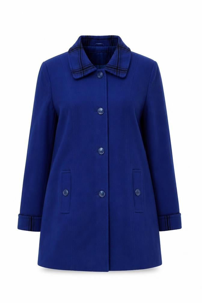 Front view of Julipa Women's Blue Pea Coat, size 14, Buttoned