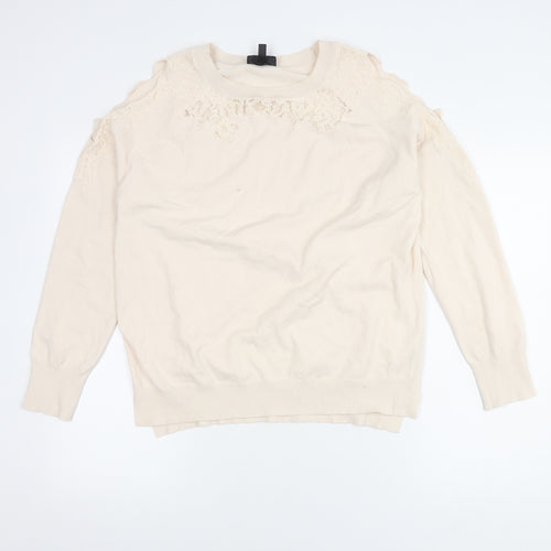 Topshop Women's Beige Jumper, Size 14, Lace Detail
