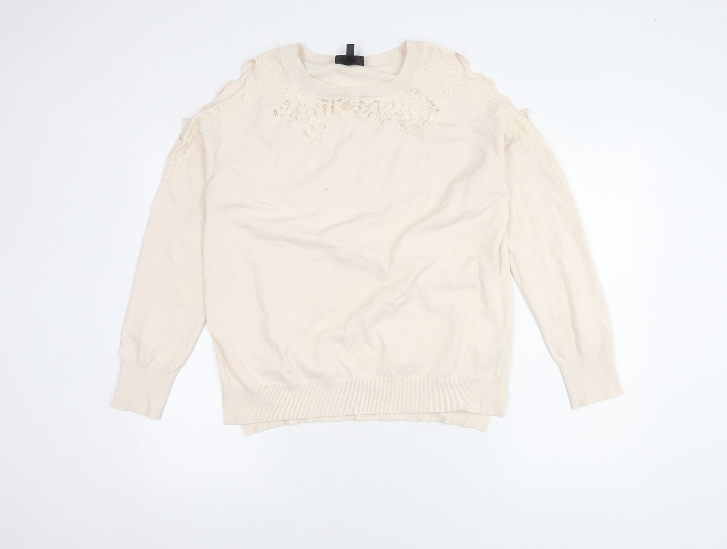 Topshop Women's Beige Jumper, Size 14, Lace Detail