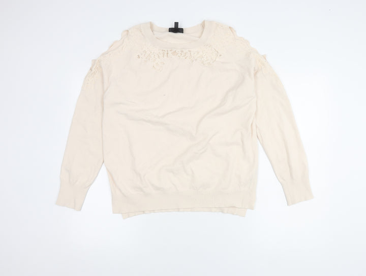 Topshop Women's Beige Jumper, Size 14, Lace Detail