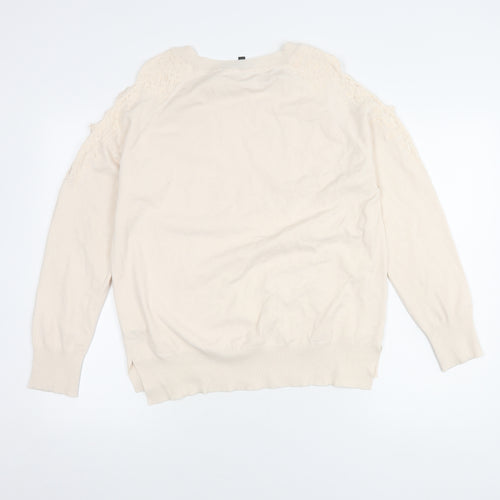 Topshop Women's Beige Jumper, Size 14, Lace Detail