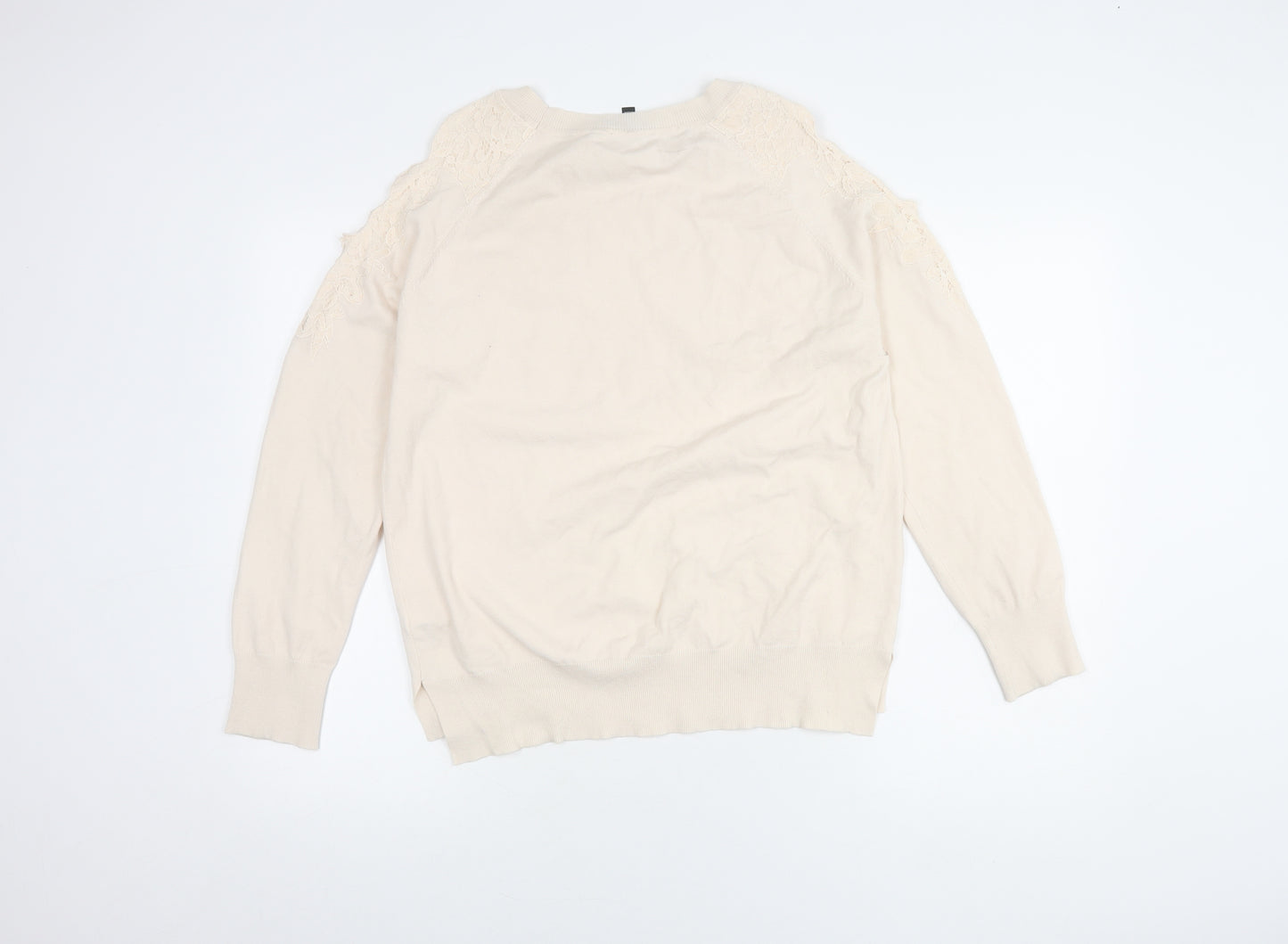 Topshop Women's Beige Jumper, Size 14, Lace Detail