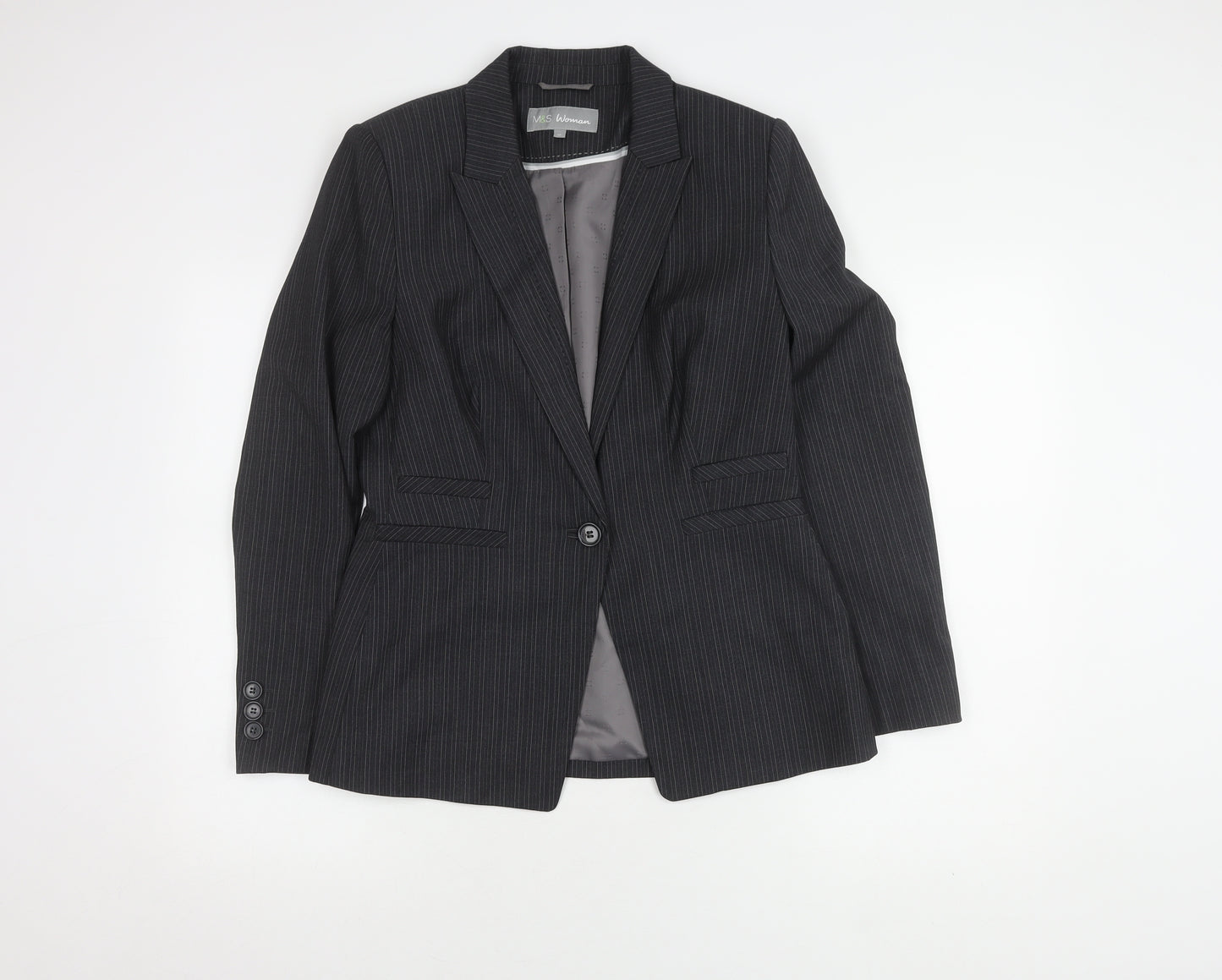 Marks and Spencer Women's Black Pinstripe Blazer Size 12