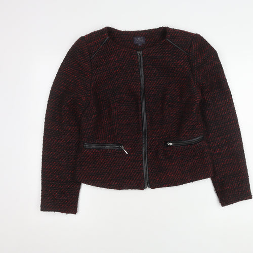 Marks and Spencer Women Black Red Bouclé Blazer Size 12