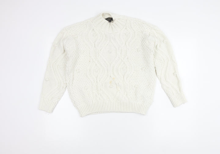 Lipsy Women's White Cable-Knit Jumper UK 8