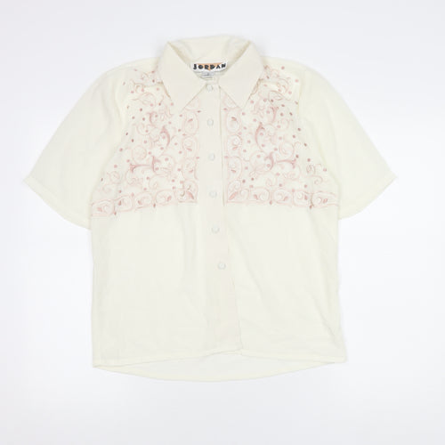 Jordan Womens Ivory Button-Up Embroidered Shirt Size 8