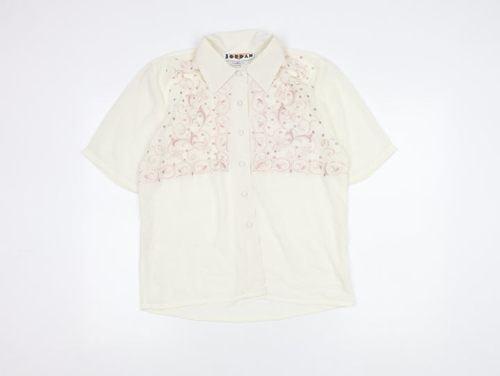 Jordan Womens Ivory Button-Up Embroidered Shirt Size 8