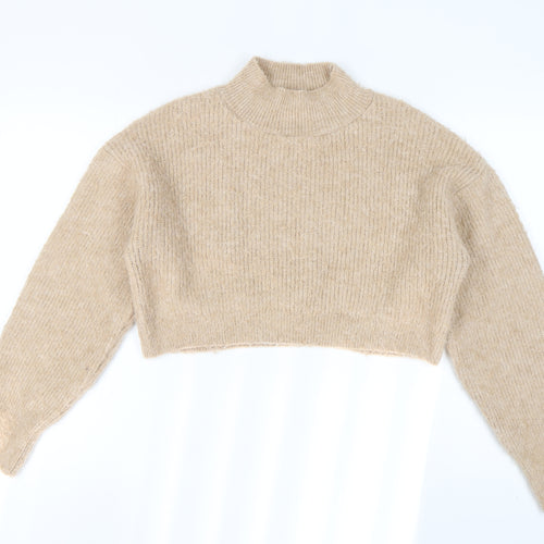 Topshop Women's Beige Mock Neck Pullover Jumper - M