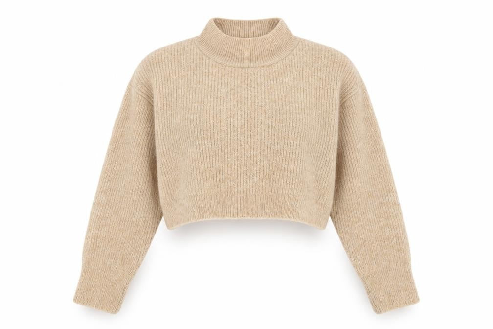 Front view of Topshop Women's Beige Mock Neck jumper - M