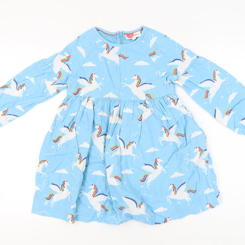 Mini Boden Girls Blue Unicorn Dress, 7-8 Years, A-Line Style