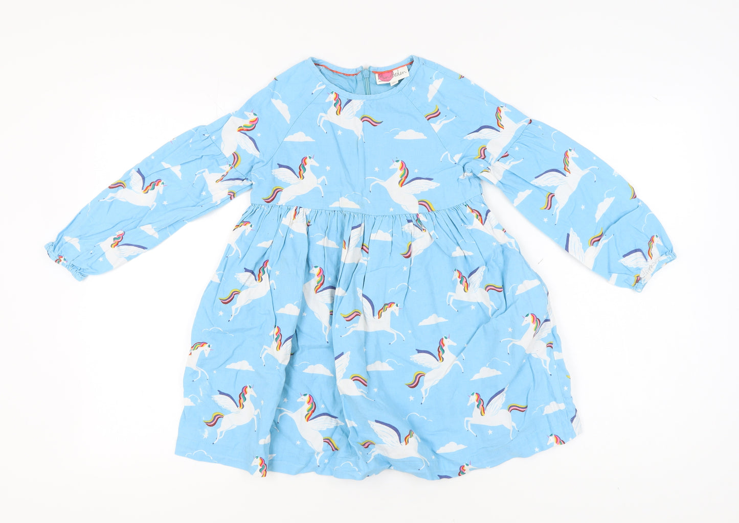 Mini Boden Girls Blue Unicorn Dress, 7-8 Years, A-Line Style