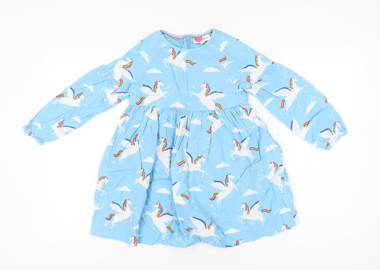 Mini Boden Girls Blue Unicorn Dress, 7-8 Years, A-Line Style
