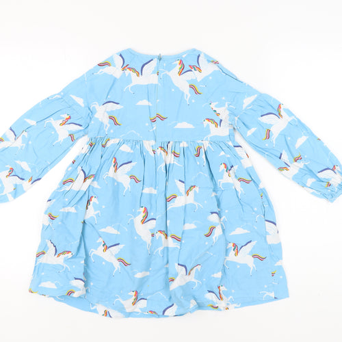 Mini Boden Girls Blue Unicorn Dress, 7-8 Years, A-Line Style