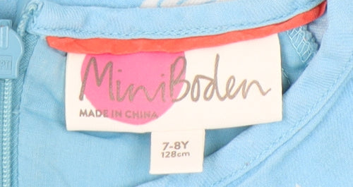 Mini Boden Girls Blue Unicorn Dress, 7-8 Years, A-Line Style