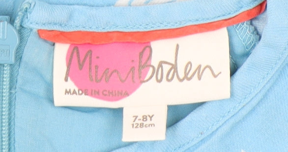 Mini Boden Girls Blue Unicorn Dress, 7-8 Years, A-Line Style
