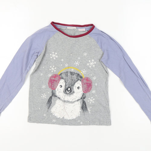 FatFace Girls Grey Blue Penguin T-Shirt 7-8 Years - Winter Style