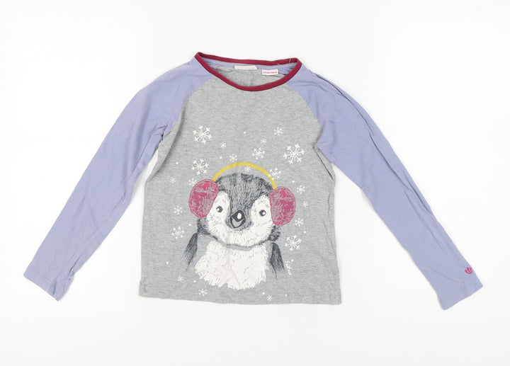 FatFace Girls Grey Blue Penguin T-Shirt 7-8 Years - Winter Style