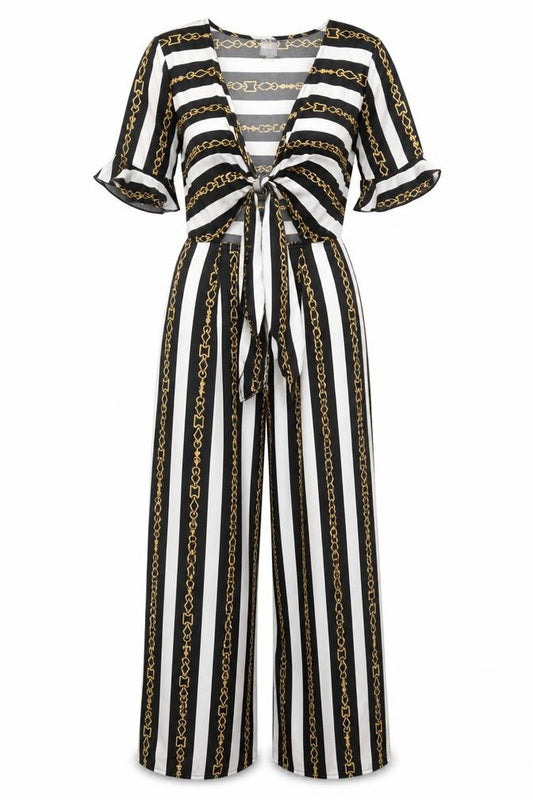 Front view of ASOS Women's Black White Stripe Jumpsuit UK 12