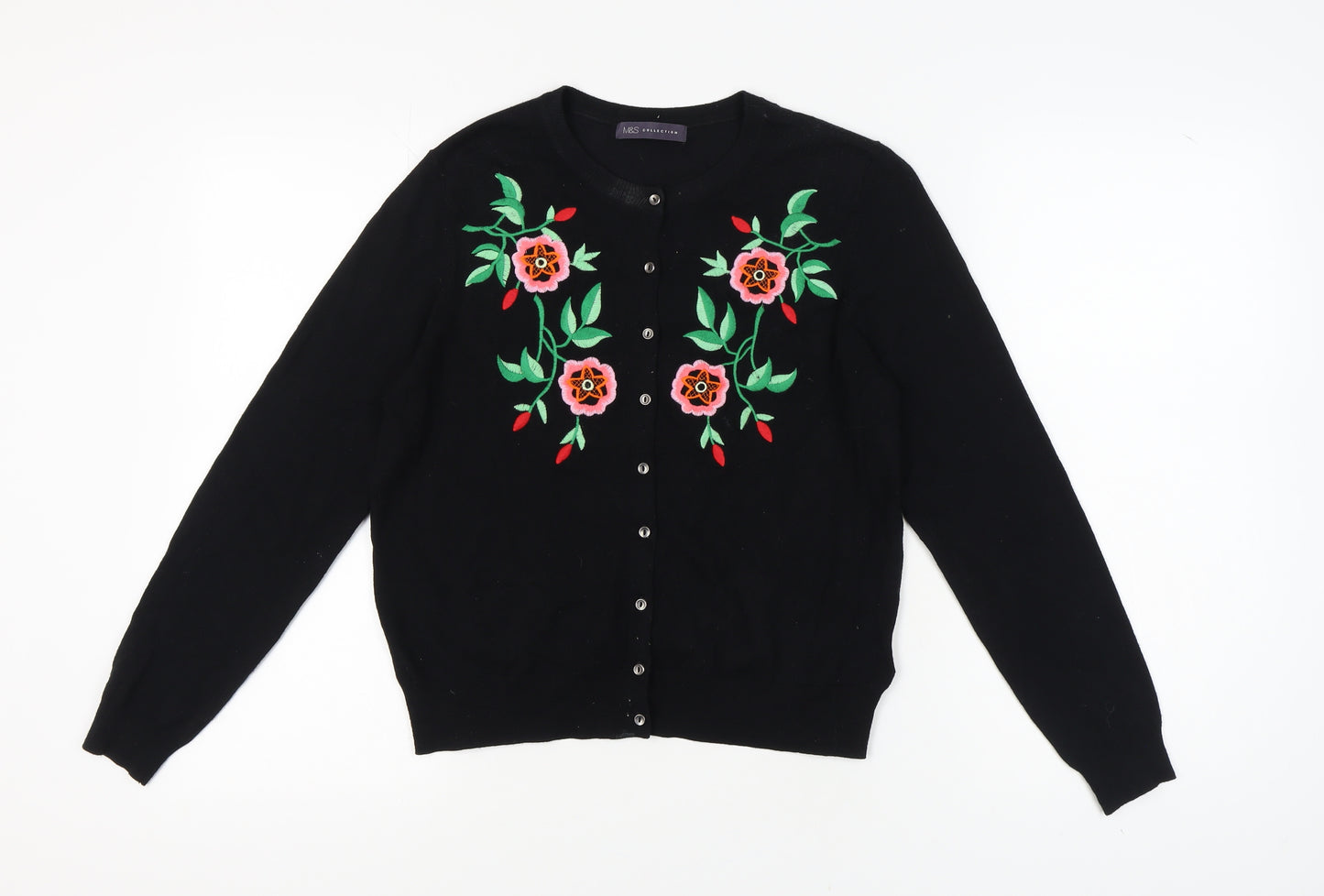 Marks & Spencer Women's Black Floral Cardigan - Size 14