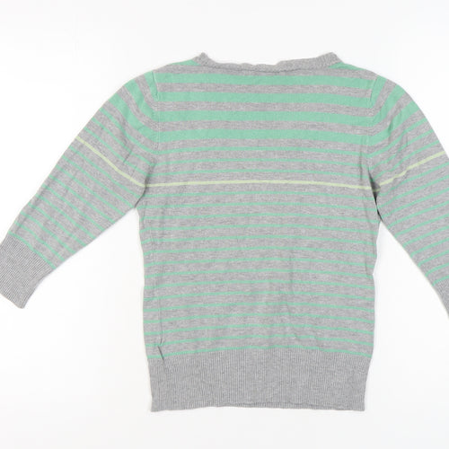 b.young Women's Striped Grey Green V-Neck Jumper Size M