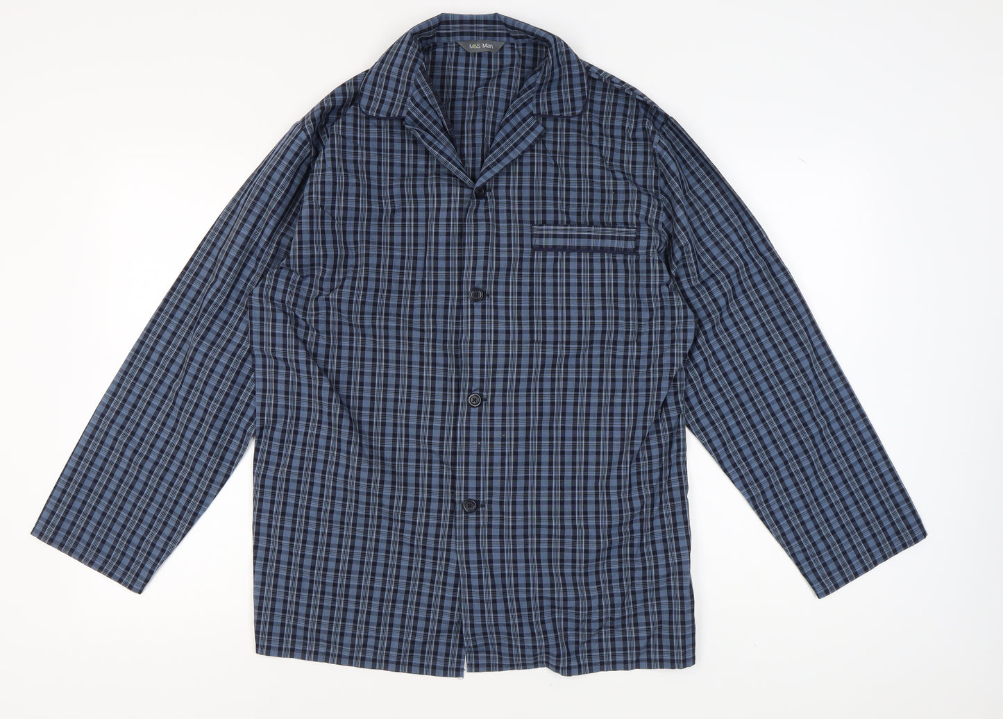 Marks and Spencer Men's Blue Plaid Medium Pyjama Set