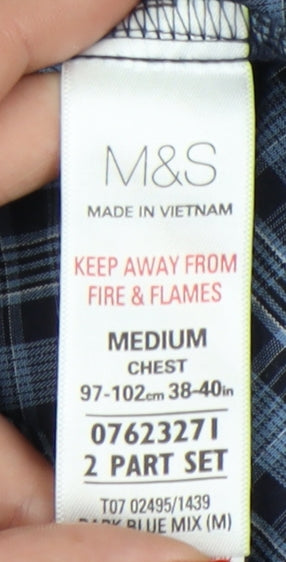 Marks and Spencer Men's Blue Plaid Medium Pyjama Set