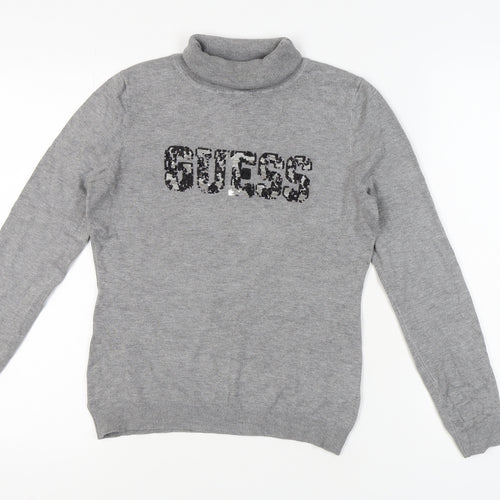Guess Women's Grey Pullover Jumper, S, Roll Neck