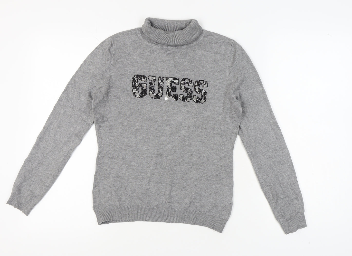 Guess Women's Grey Pullover Jumper, S, Roll Neck