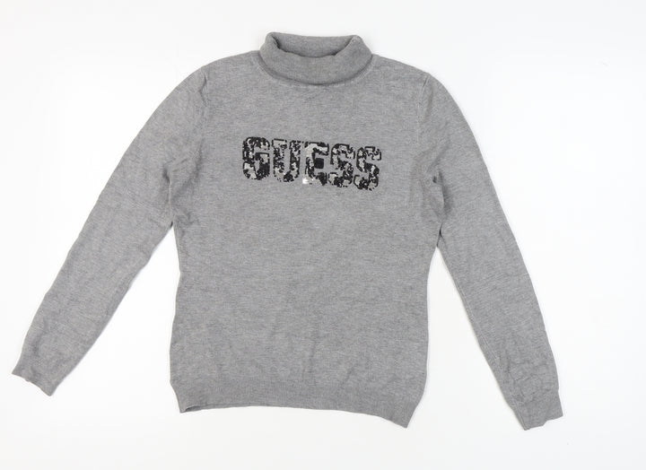 Guess Women's Grey Pullover Jumper, S, Roll Neck