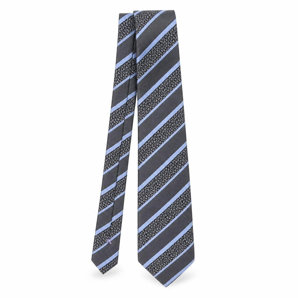 Front view of Jeff Banks Men's Blue Black Striped Silk Tie