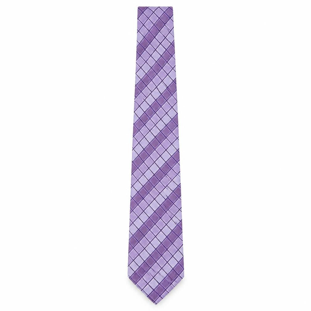 Front view of Jacques Ester Purple Plaid Silk Men's Tie - Elegant Style