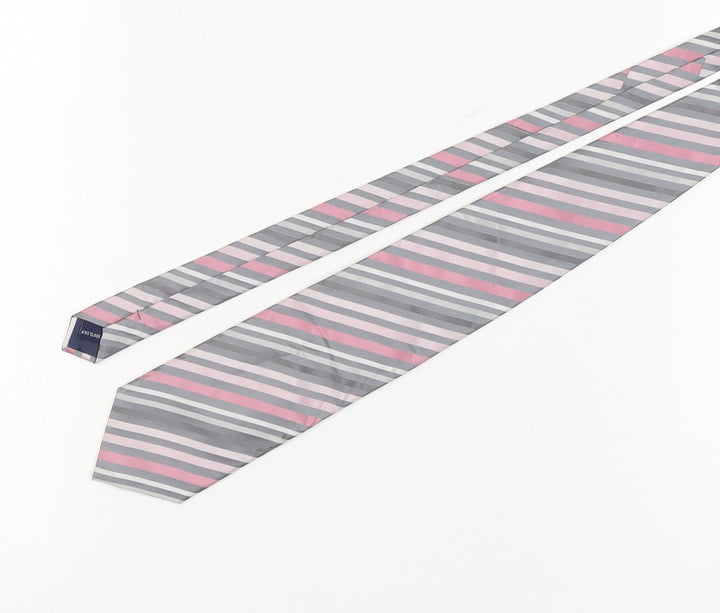 Jasper Conran Men's Grey Pink Striped Silk Tie