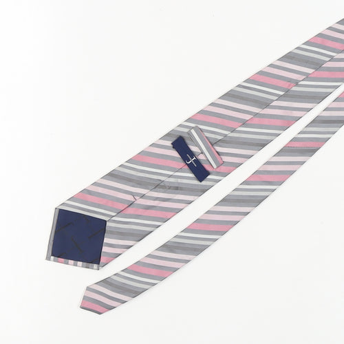 Jasper Conran Men's Grey Pink Striped Silk Tie