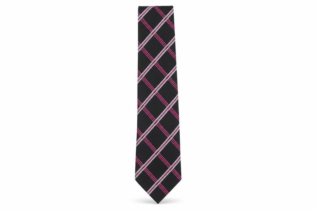 Front view of Daniel Hechter Men's Black Check Silk Tie