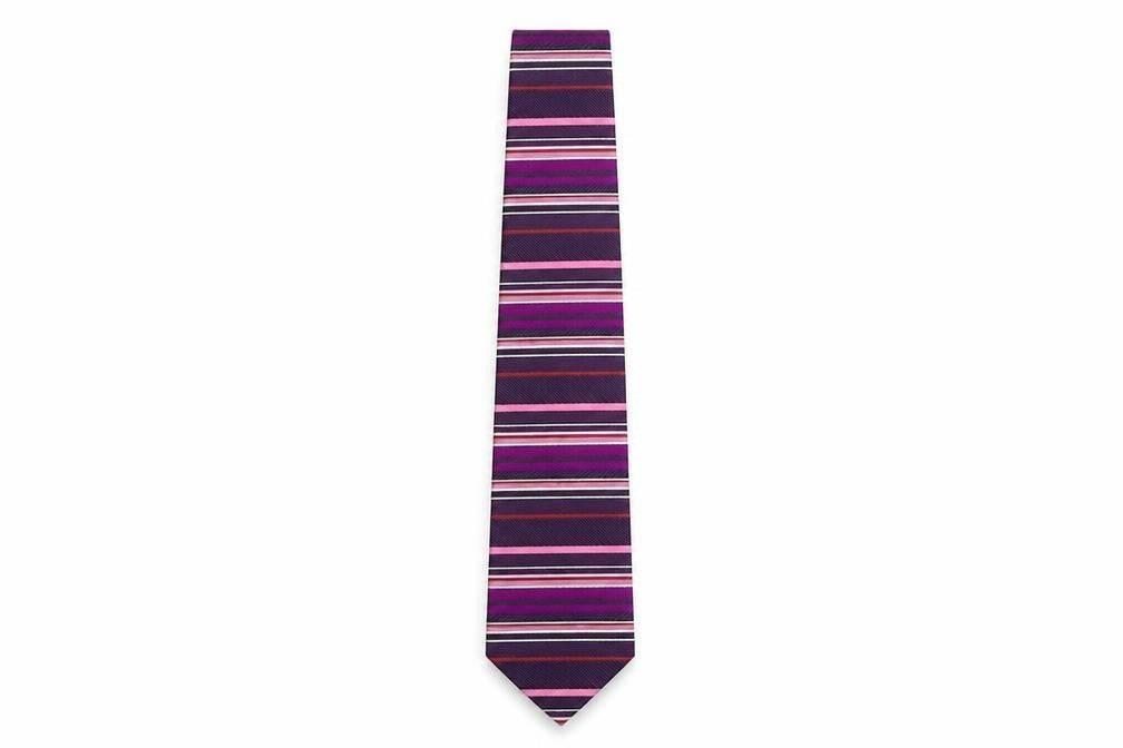 Front view of Pierre Cardin Men's Purple Striped Silk Tie One Size
