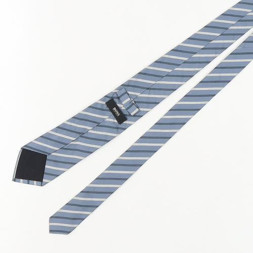 Hugo Boss Men's Blue Striped Silk Designer Tie