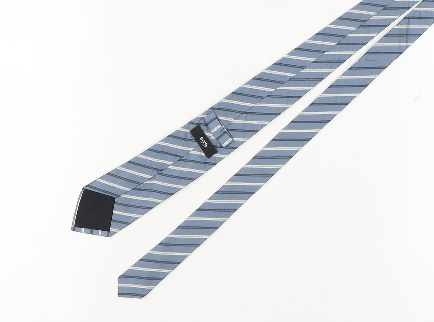 Hugo Boss Men's Blue Striped Silk Designer Tie