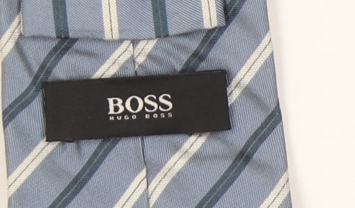 Hugo Boss Men's Blue Striped Silk Designer Tie