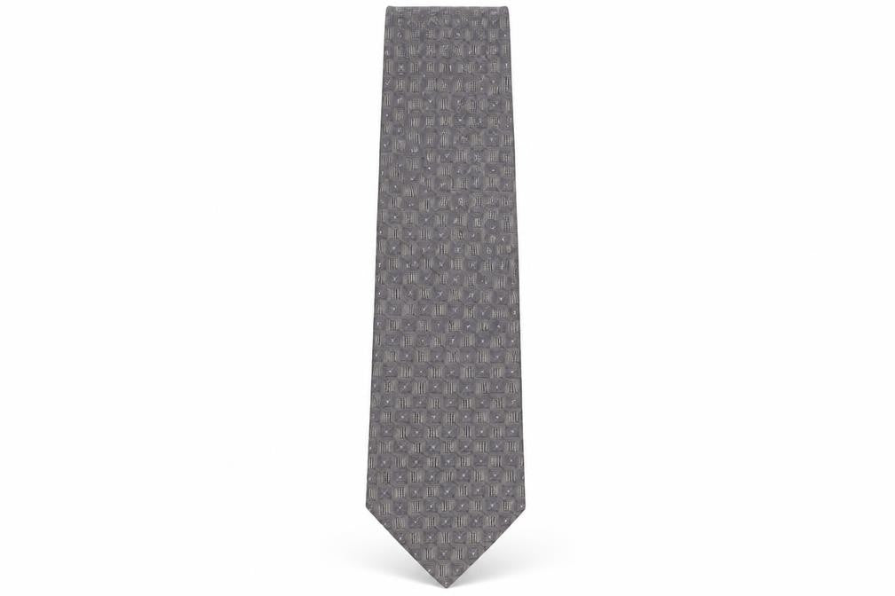 Front view of Marks & Spencer Men's Grey Silk Tie Geometric Pattern
