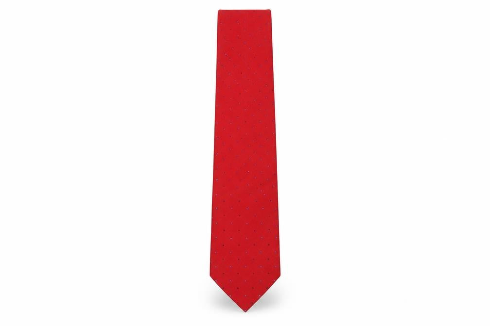 Front view of T.M.Lewin Red Polka Dot Silk Tie for Men