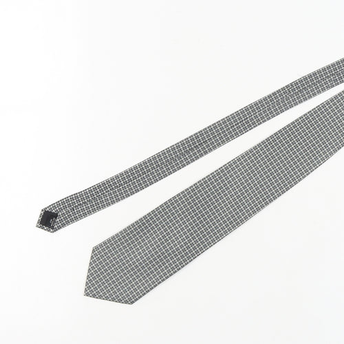 Pierre Cardin Men's Grey Checked Silk Designer Tie