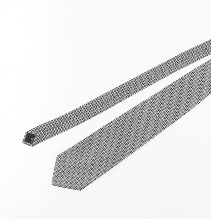 Pierre Cardin Men's Grey Checked Silk Designer Tie