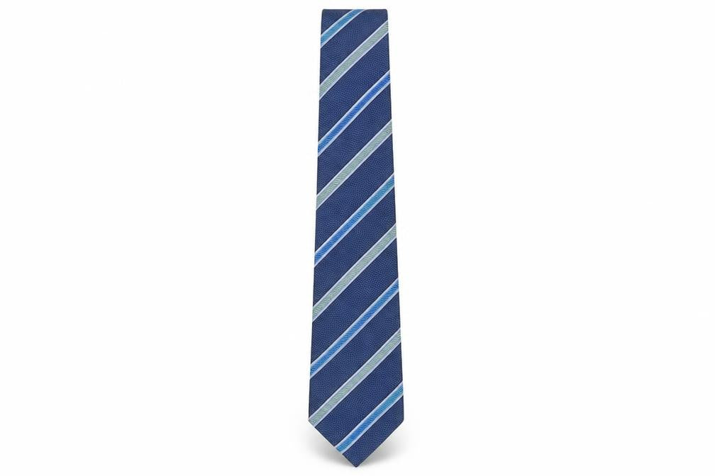 Front view of Jeff Banks Men's Blue Silk Striped Tie