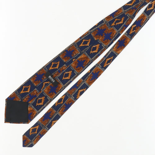 Hugo Boss Men's Blue Brown Geometric Silk Tie