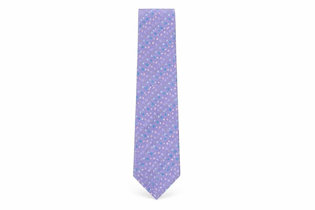 Front view of Ted Baker Men's Purple Polka Dot Silk Designer Tie