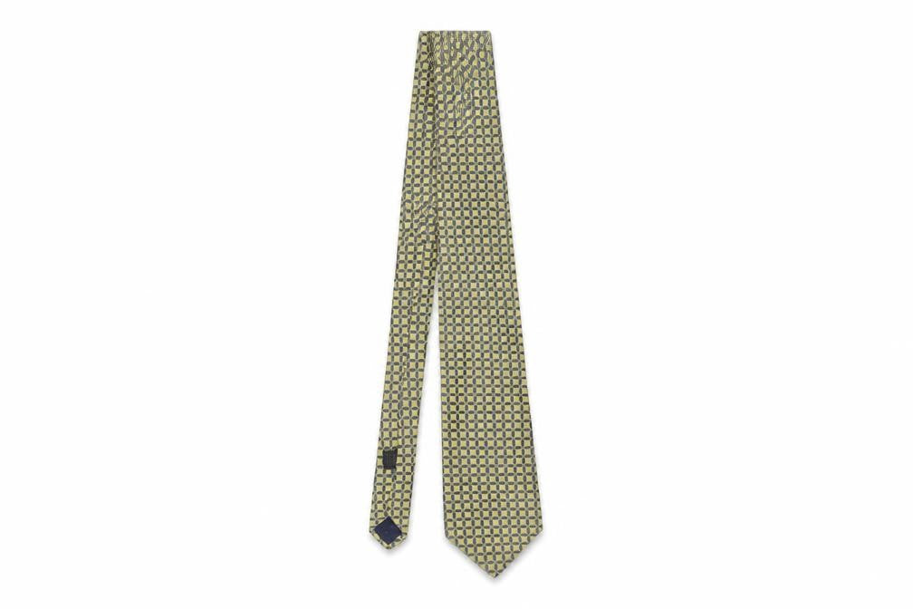 Front view of Austin Reed Men's Yellow Blue Geometric Silk Tie