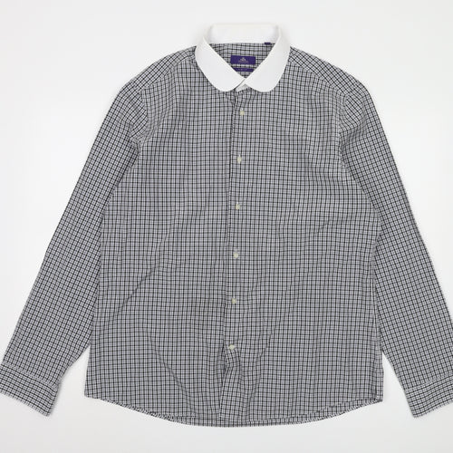 Next Men's Black Check Long Sleeve Shirt Size 17.5