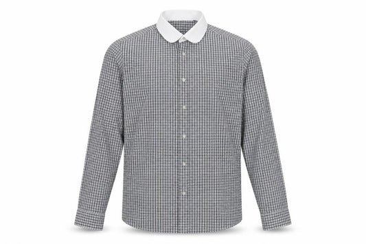 Front view of Next Men's Black Check Long Sleeve Shirt, size 17.5